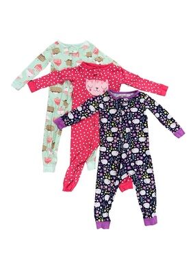 Carter's Girls' 3-Pack Footless Pajama Set - Mint, Pink, Purple